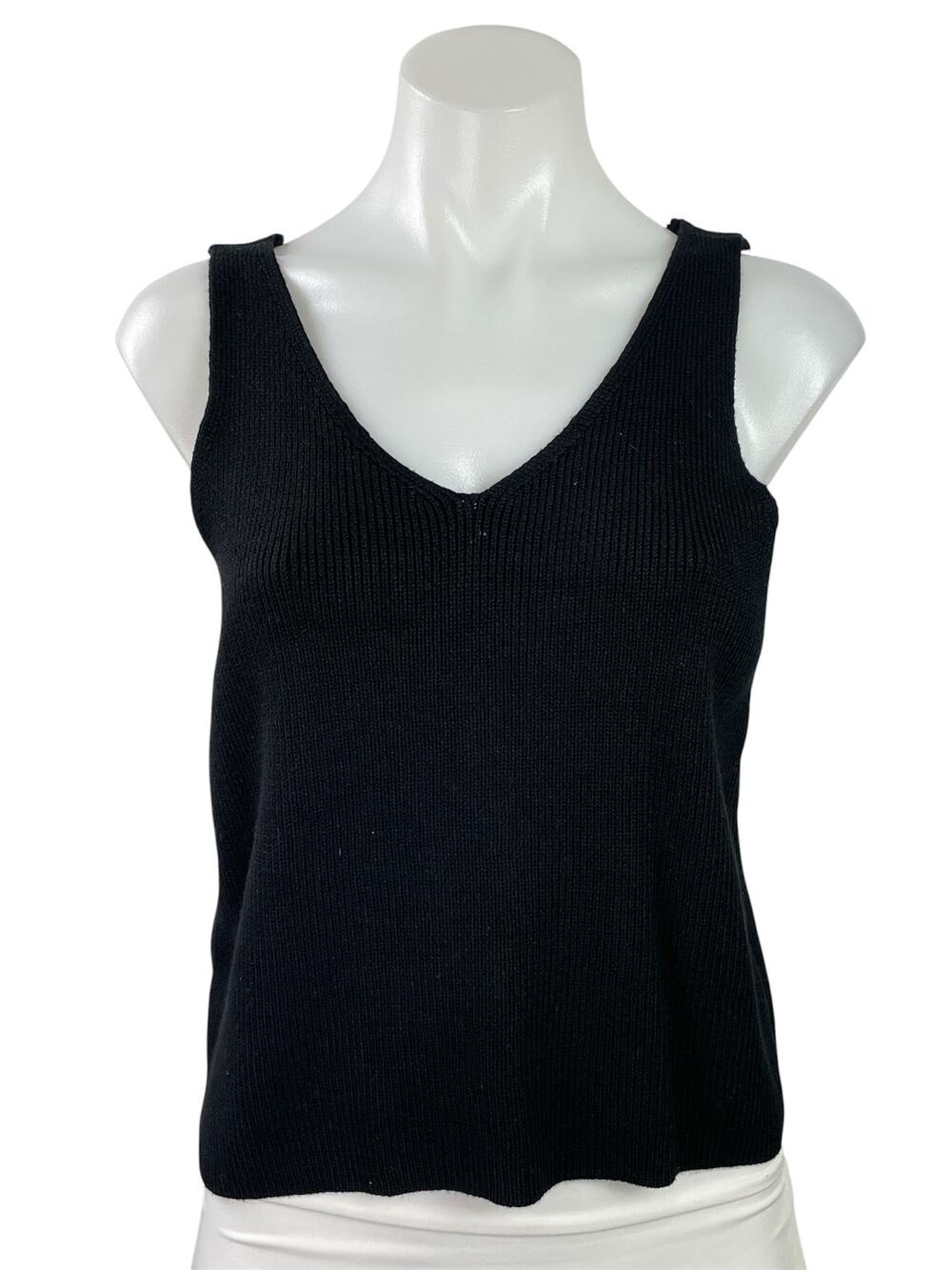 NEW Marled Women's Black Ribbed Knit V Neck Sleeveless Knit Tank Top Size L